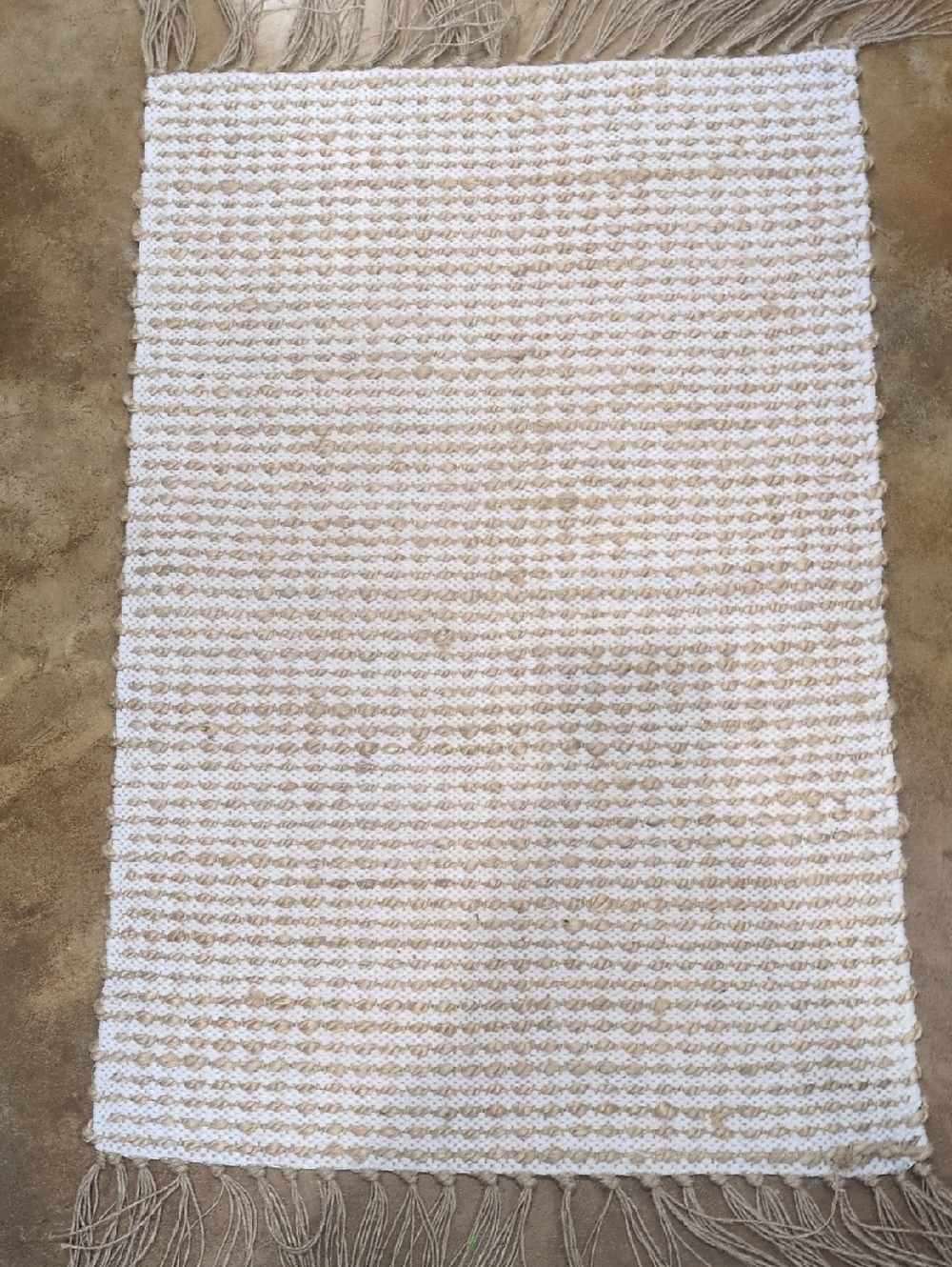 24 X36 Handwoven Neutral Stripe Fringe Rug, NWOT